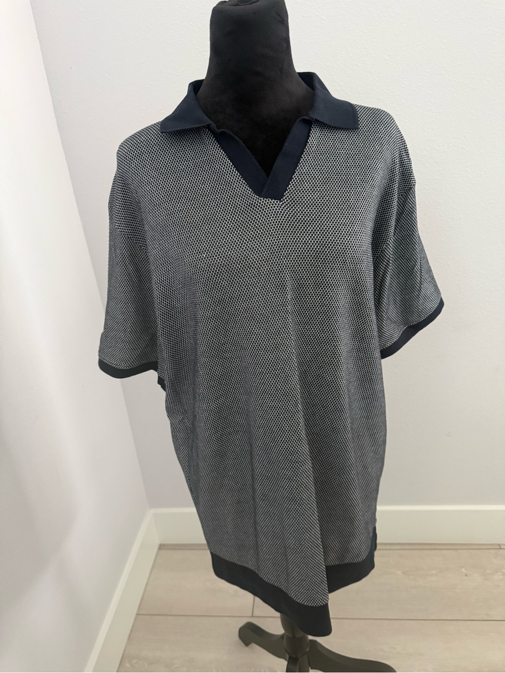 Denim & Flower Navy and Gray Knit Polo